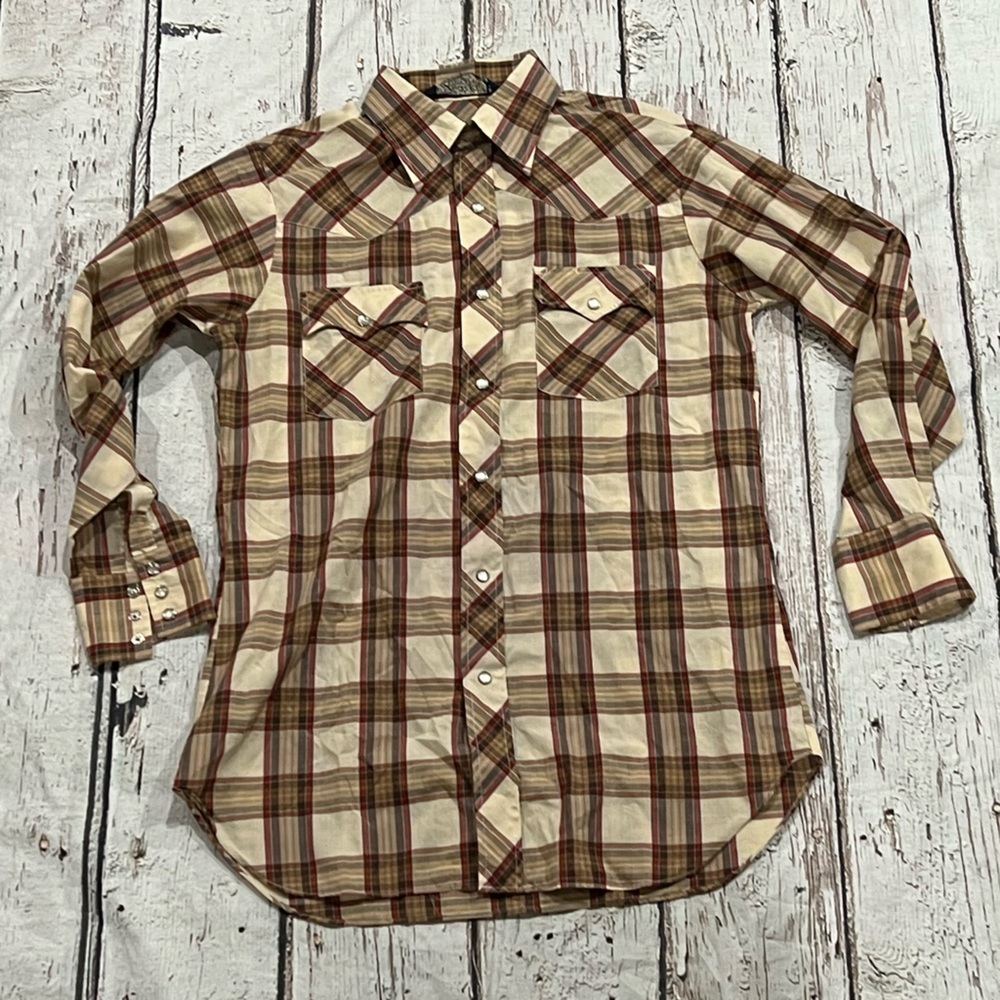 Vintage Lariat Western Cowboy Pearl Snap Rancher Button Down Long Sleeve Shirt